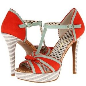 Jessica Simpson ‘Britt’ t-bar Red and Mint summer Heels